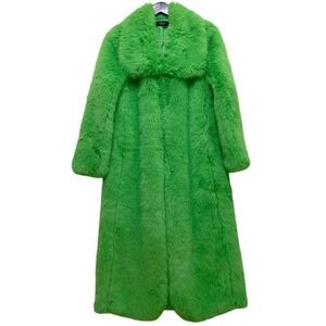 Akira Cadence Faux Fur Long Coat Lime Green Festival Rave Maximalist Y2K Glam M